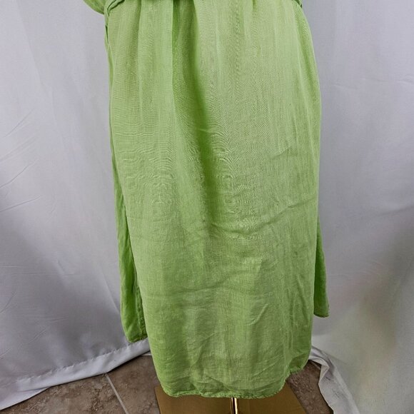 120% Lino Shirt Dress Lime Green Midi Linen Size XL or Italy 48 Belted Boho - Picture 6 of 15